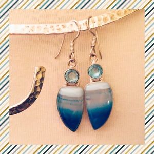 Blue Botswana Agate Earrings w/accent stones .925
